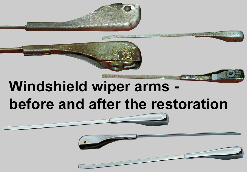Windshield wiper arms before and after the restoration
